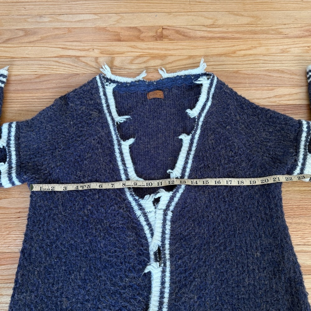 POL Navy and Cream Distressed Varsity Cardigan - Picture 8 of 11